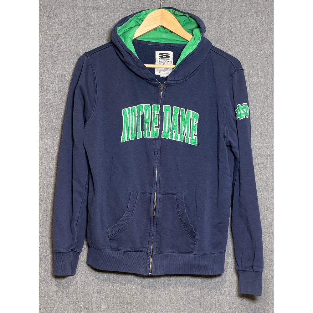 Stadium Athletics Notre Dame Fighting Irish Zip Up Hoodie Navy Blue Green Large